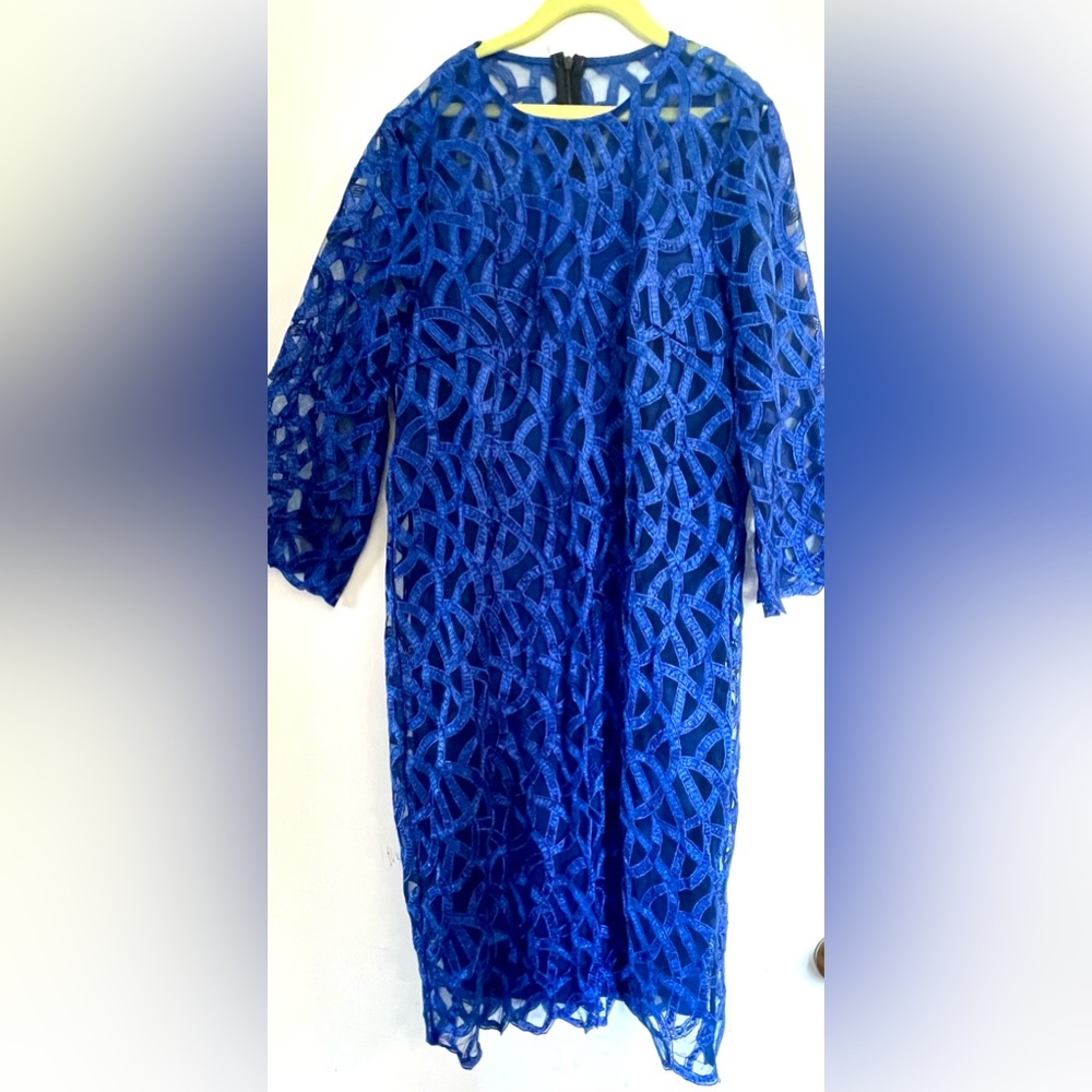 Woman’s Elegant Blue Lace Overlay Dress